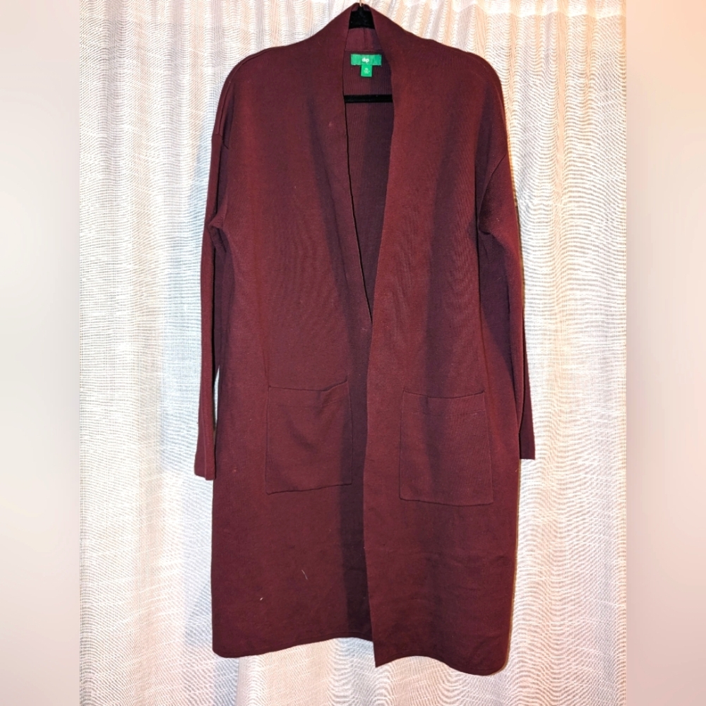 ❤️$3/$20 Dip maroon knit duster cardigan pockets flowy drape XL EUC